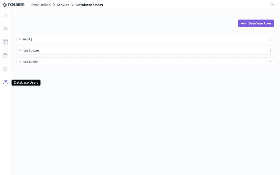 Database Users list with an "Add Database User" button