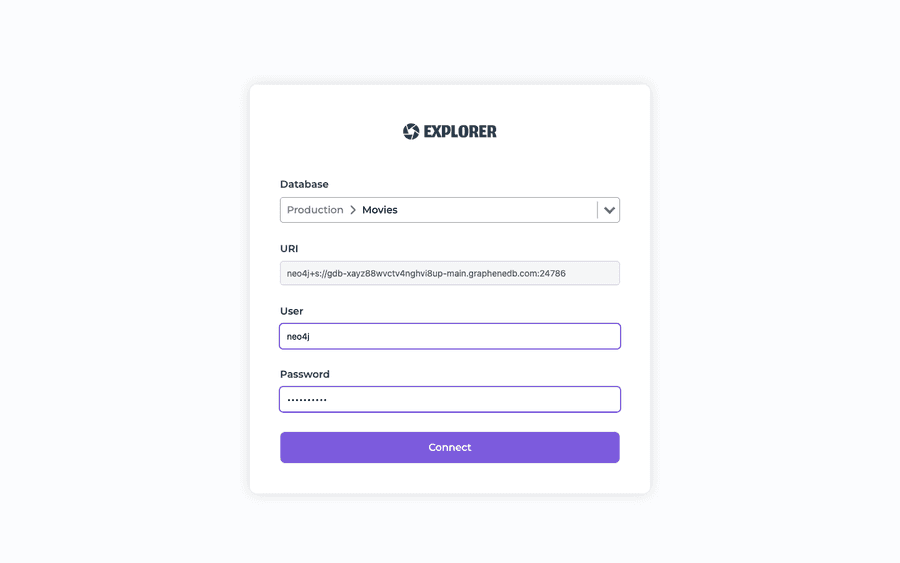 Connection form with the URI pre-filled and the User/Password fields ready to complete