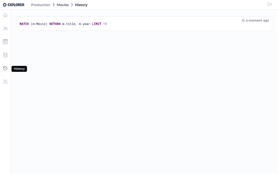 History page listing a previously run query